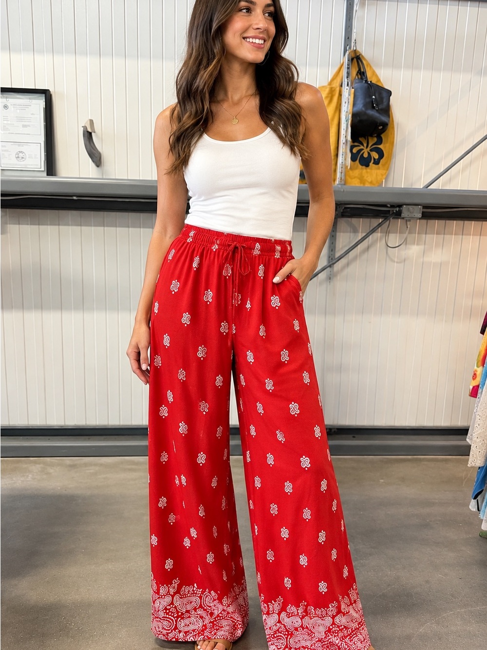 Red Paisley Wide Leg Pants